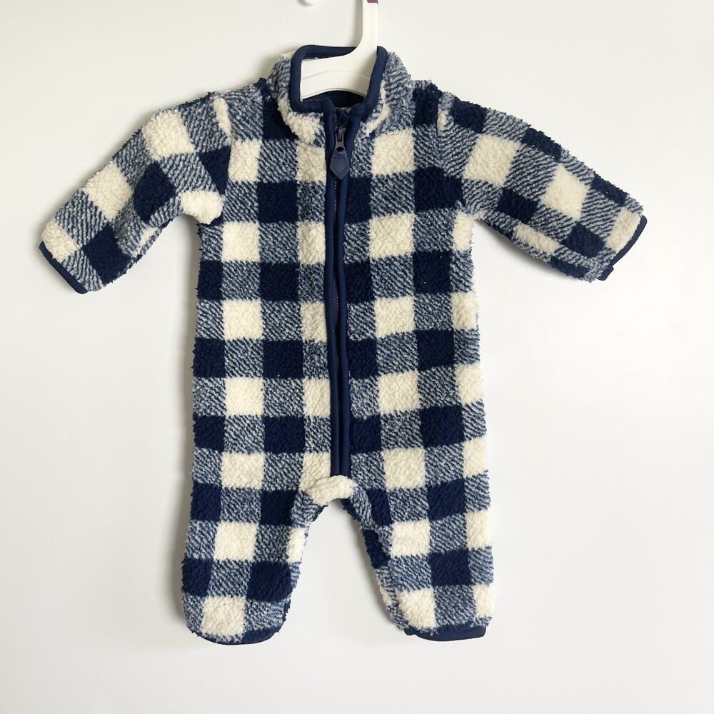 Carters Zip-Up 1 Piece Warm Long Sleeve Easy Care‎ Jumpsuit Blue Plaid 3 Months
